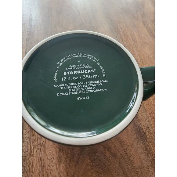 2022 Starbucks Holiday Venetian Marble Forest Green Ceramic Coffee Mug 12oz - Picture 4 of 4